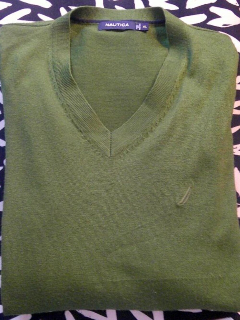 "NAUTICA" 100% Merino Wool V-Neck SWEATER n Vibe Green Man Sz XL